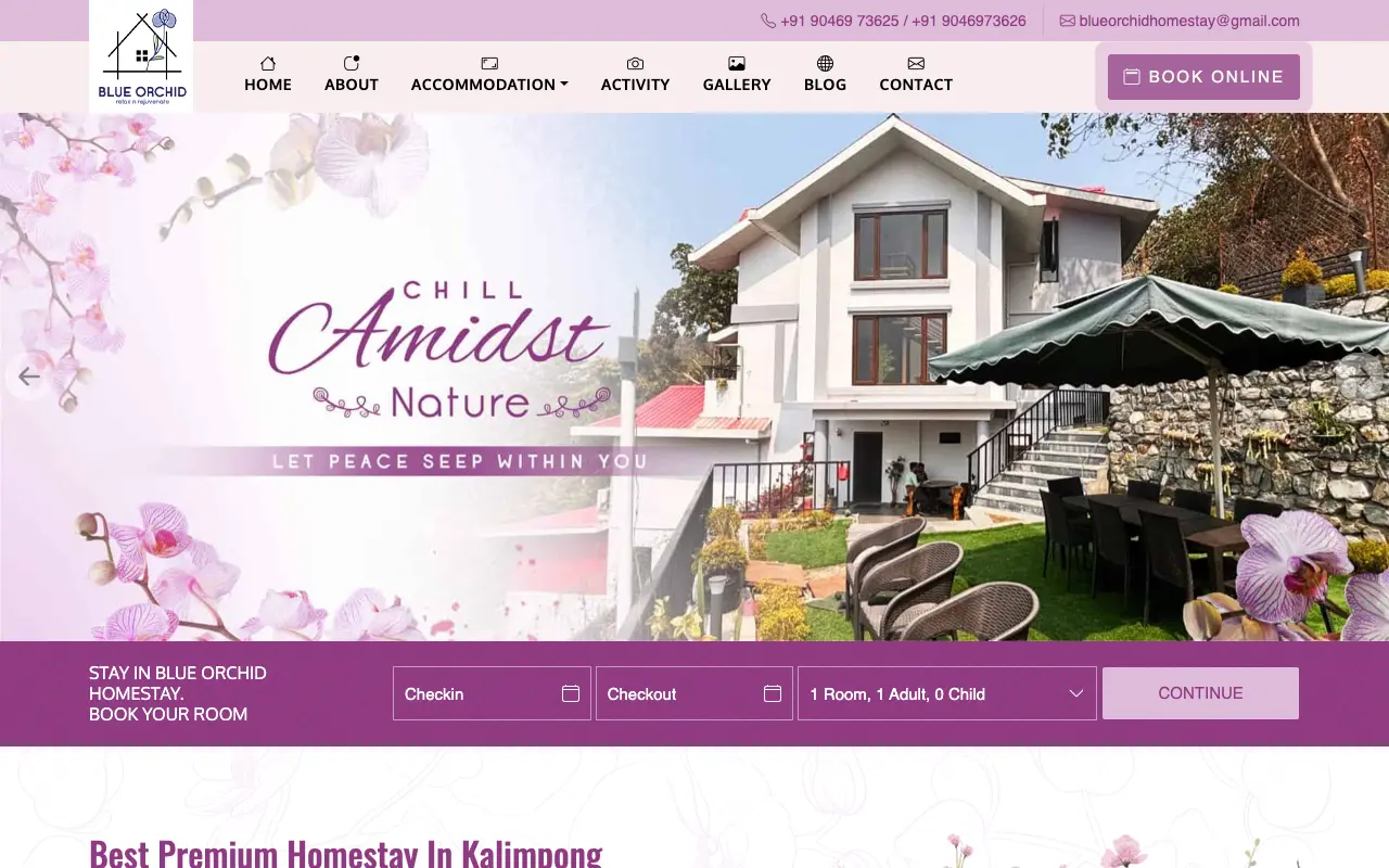 Blue Orchid Homestay — landing page screenshot