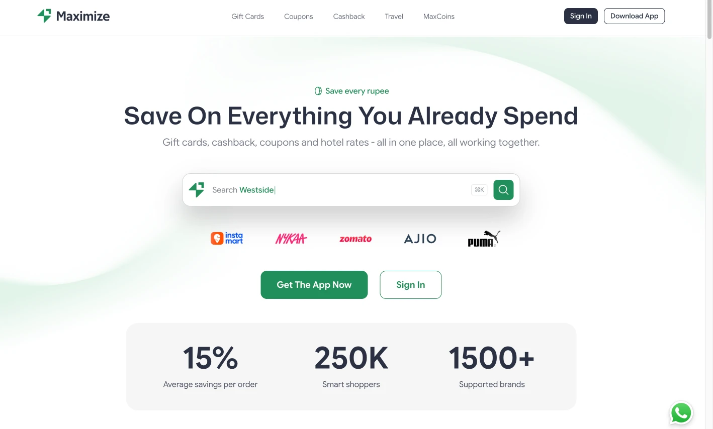 Maximize — landing page screenshot